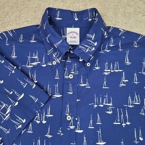 Brooks Brothers Sailboat Shirt Mens Medium Blue Allover Short Sleeve Button